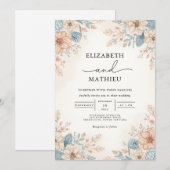 Invitation Mariage frontière floral bleu pâle (Devant / Derrière)