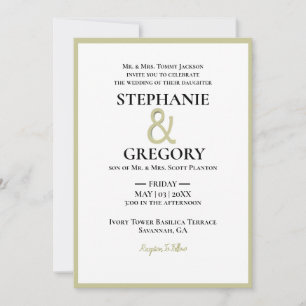 Invitation Mariage frontière minimaliste blanc et or