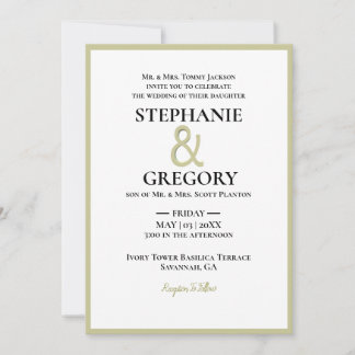 Invitation Mariage frontière minimaliste blanc et or
