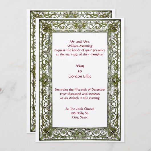 Invitation Mariage frontière persan vintage (Devant / Derrière)