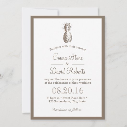 Invitation Mariage frontière vintage ananas (Devant)