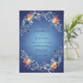 Invitation Mariage Fruit Eucalyptus Cobalt Pêche (Debout devant)