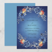 Invitation Mariage Fruit Eucalyptus Cobalt Pêche (Devant / Derrière)