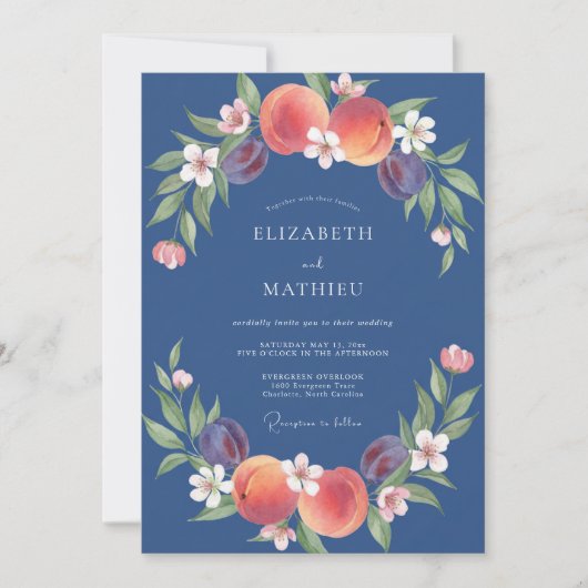 Invitation Mariage Fruité Eucalyptus Acier Pêche (Devant)