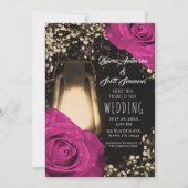 Invitation Mariage fuchsia à lanterne de luge rustique (Devant)