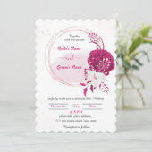 Invitation mariage fuchsia & blanc à couronne florale (Debout devant)
