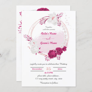 Invitation mariage fuchsia & blanc à couronne florale