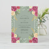 Invitation Mariage Fuchsia Céladon Ranunculus Eucalyptus (Debout devant)