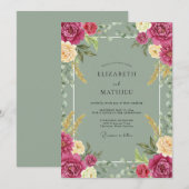 Invitation Mariage Fuchsia Céladon Ranunculus Eucalyptus (Devant / Derrière)