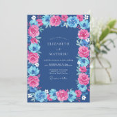Invitation Mariage Fuchsia Cobalt Ranunculus Eucalyptus (Debout devant)