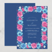 Invitation Mariage Fuchsia Cobalt Ranunculus Eucalyptus (Devant / Derrière)
