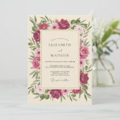 Invitation Mariage Fuchsia Crème Fleurie (Debout devant)