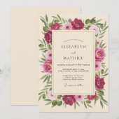 Invitation Mariage Fuchsia Crème Fleurie (Devant / Derrière)