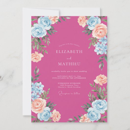 Invitation Mariage Fuchsia Floraison Céruléenne (Devant)