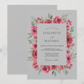 Invitation Mariage Fuchsia Gris Petale (Devant / Derrière)