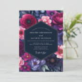 Invitation Mariage Fuchsia Indigo Bloom (Debout devant)