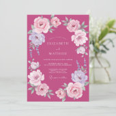 Invitation Mariage Fuchsia Lilas Ranunculus Eucalyptus (Debout devant)
