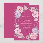 Invitation Mariage Fuchsia Lilas Ranunculus Eucalyptus (Devant / Derrière)