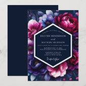 Invitation Mariage Fuchsia Midnight Flora (Devant / Derrière)