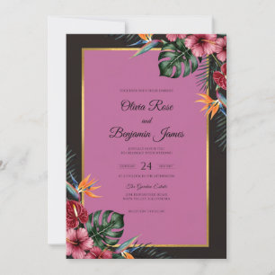 Invitation Mariage Fuchsia Monstera Tropical Eucalyptus