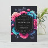 Invitation Mariage Fuchsia Neon Bloom (Debout devant)