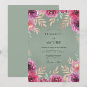 Invitation Mariage Fuchsia Olives Peints (Devant / Derrière)