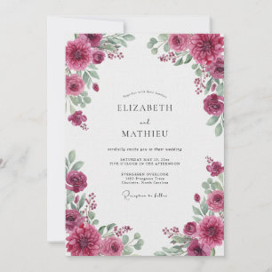 Invitation Mariage Fuchsia Ranunculus Eucalyptus