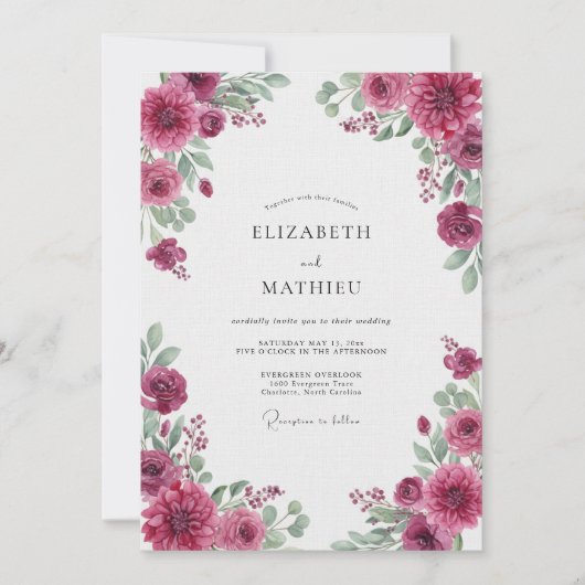 Invitation Mariage Fuchsia Ranunculus Eucalyptus (Devant)