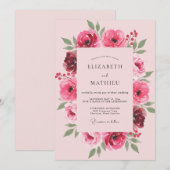 Invitation Mariage Fuchsia Ranunculus Eucalyptus Doux (Devant / Derrière)