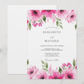 Invitation Mariage Fuchsia Romantic Bloom (Devant / Derrière)