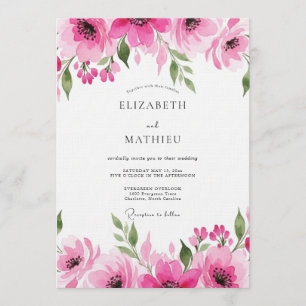Invitation Mariage Fuchsia Romantic Bloom