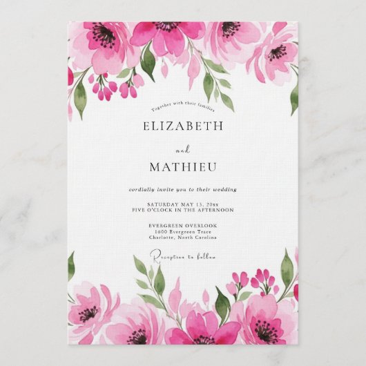 Invitation Mariage Fuchsia Romantic Bloom (Devant)