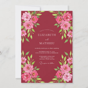 Invitation Mariage Fuchsia Rose Bordeaux