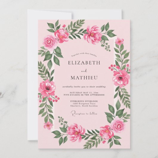 Invitation Mariage Fuchsia Rose Chaude (Devant)