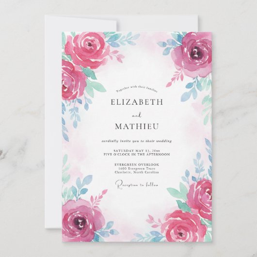 Invitation Mariage Fuchsia Rose et sarcelle (Devant)