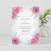 Invitation Mariage Fuchsia Rose et sarcelle (Debout devant)