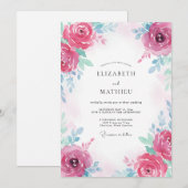 Invitation Mariage Fuchsia Rose et sarcelle (Devant / Derrière)