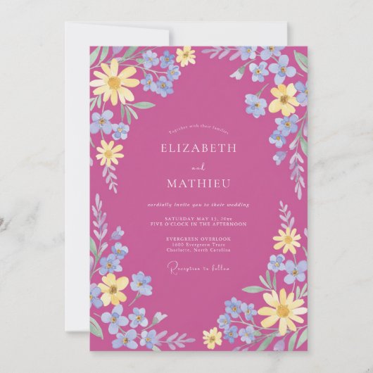 Invitation Mariage Fuchsia Vivid Meadow (Devant)