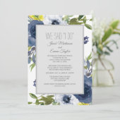 Invitation Mariage Fuite Floral Bleu Nuit Blanc Jaune (Debout devant)