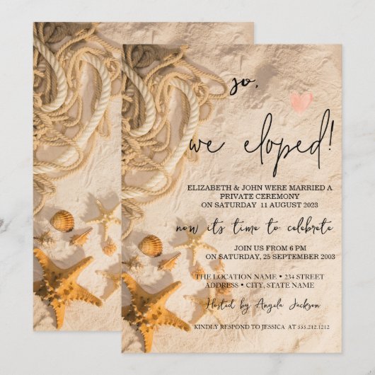 Invitation Mariage Fuite sur la corde de coquillages   (Devant / Derrière)