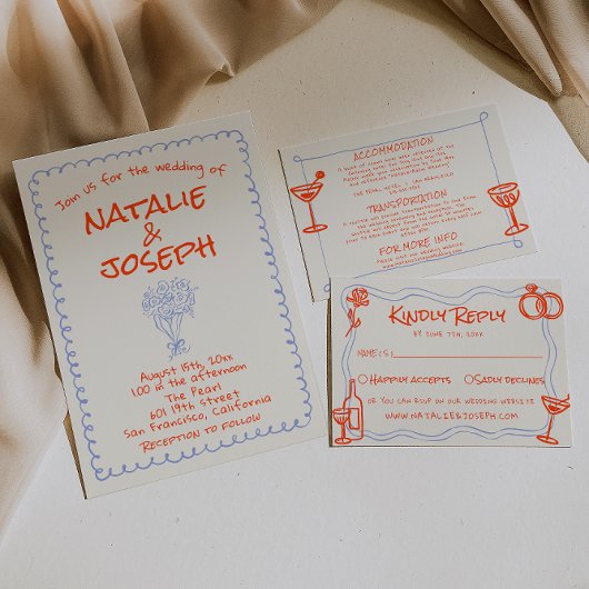 Invitation Mariage funky écrit à la main avec une touche rétr