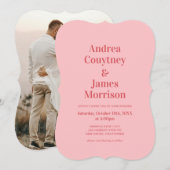 Invitation Mariage Funky Rose Chaud Rétro  (Devant / Derrière)