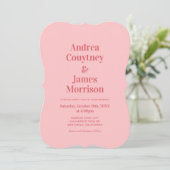 Invitation Mariage Funky Rose Chaud Rétro  (Debout devant)