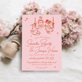 Invitation Mariage funky rose et rouge pour gribouillis à mai