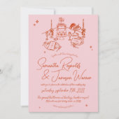 Invitation Mariage funky rose et rouge pour gribouillis à mai (Devant)
