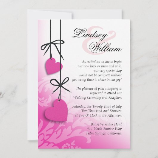 Invitation Mariage fuschia (Devant)