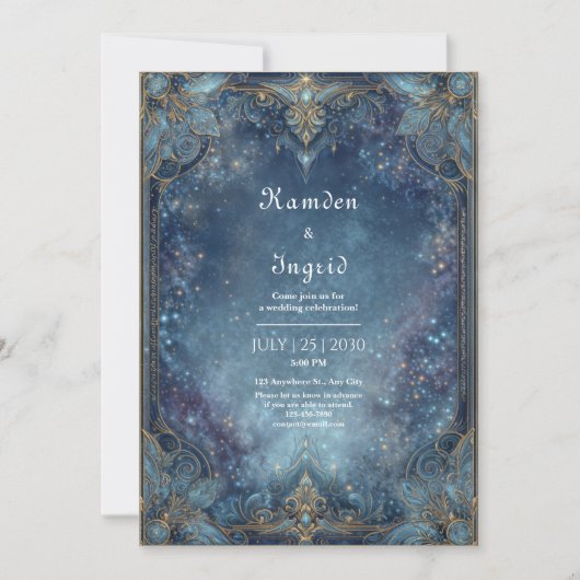 Invitation Mariage Galaxie Céleste Or Orné (Devant)