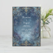 Invitation Mariage Galaxie Céleste Or Orné (Debout devant)