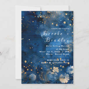 Invitation Mariage Galaxie Florale Bleu Minuit