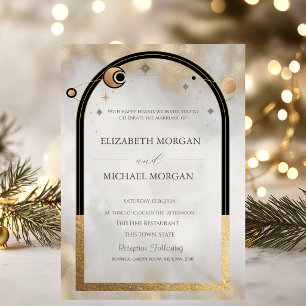 Invitation Mariage Galaxie Soleil Et Lune Or Céleste